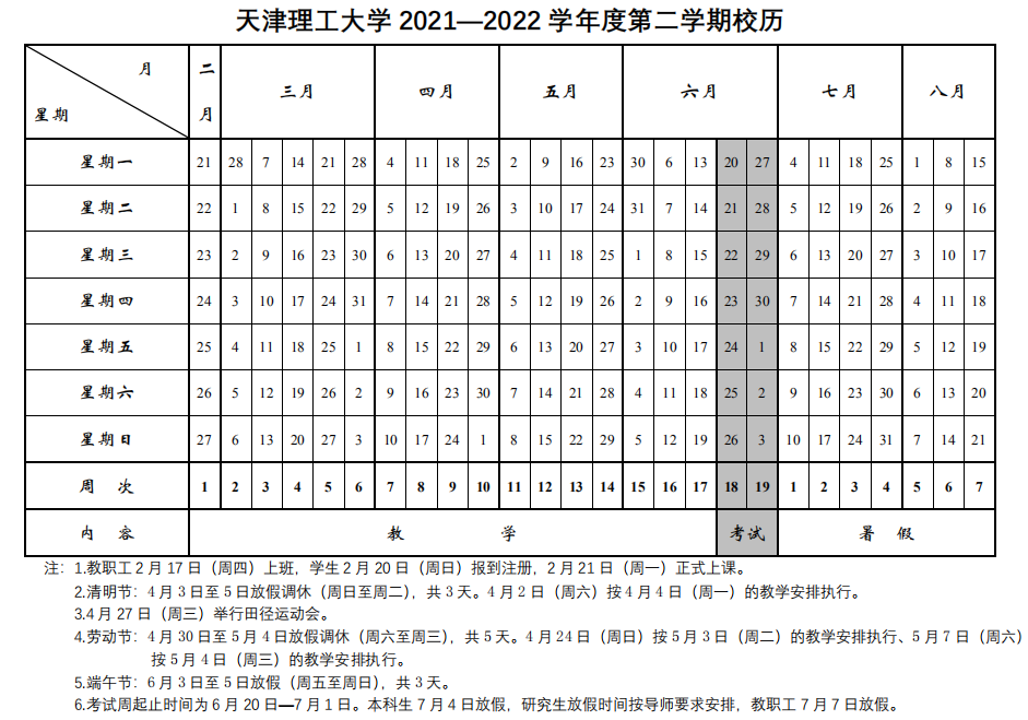 2022天津理工大學暑假放假時間安排 什么時候開學
